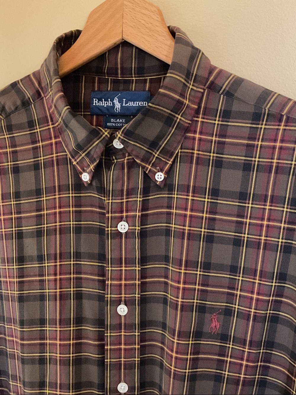 Ralph Lauren Brown and Maroon Plaid Button-Down Shirt. size L